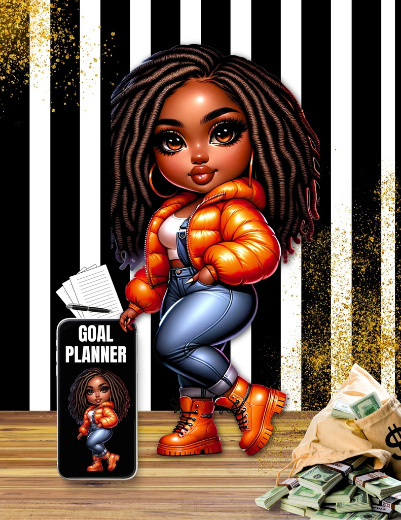Black woman illustration
Goal planner app
Financial success illustration
Black-owned business
Bold fashion style
Business goal setting
Money and wealth illustration
Empowerment planner
Black entrepreneur art
Goal setting tools
women's planner
goal planner for women
ultimate goal planner